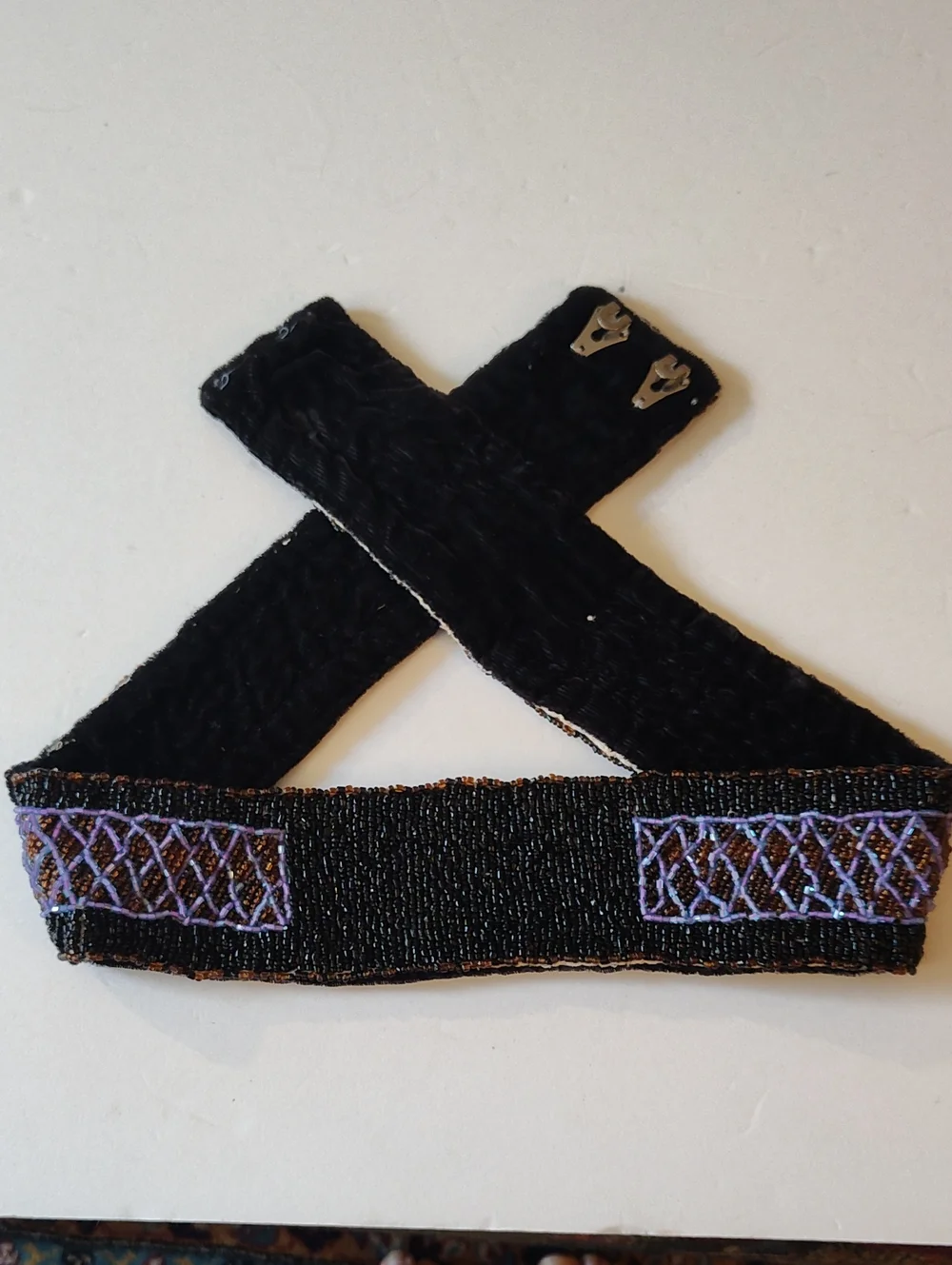 Vintage Black Velvet Waist Belt with Purple & Amber Beaded Panels 31